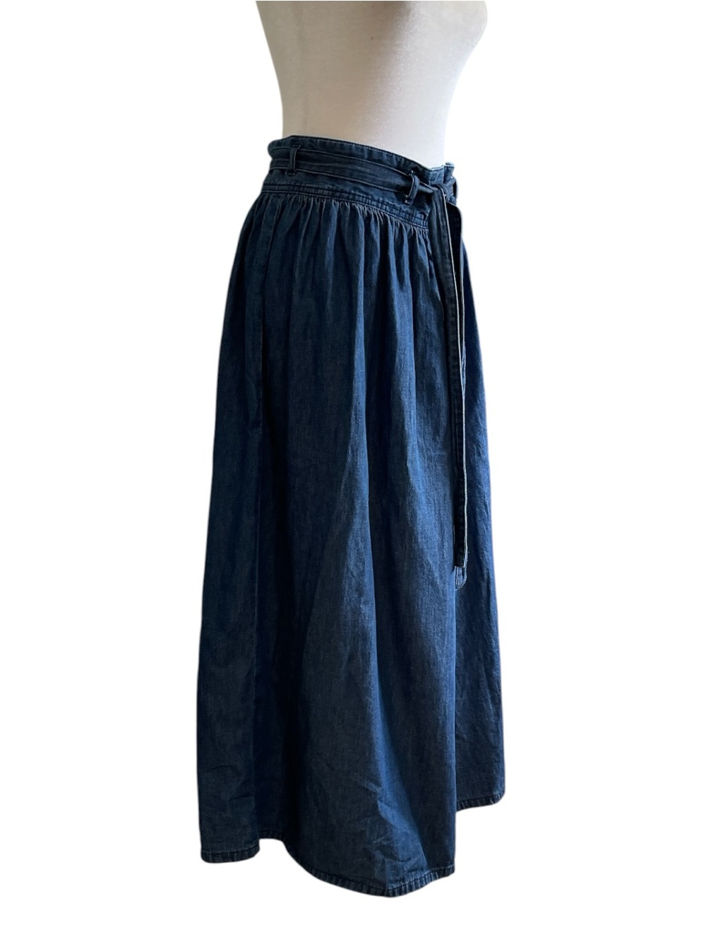GU Japan Denim Tie Waist Midi Skirt Minimalist A-Line Hakama Style M - Picture 4 of 7